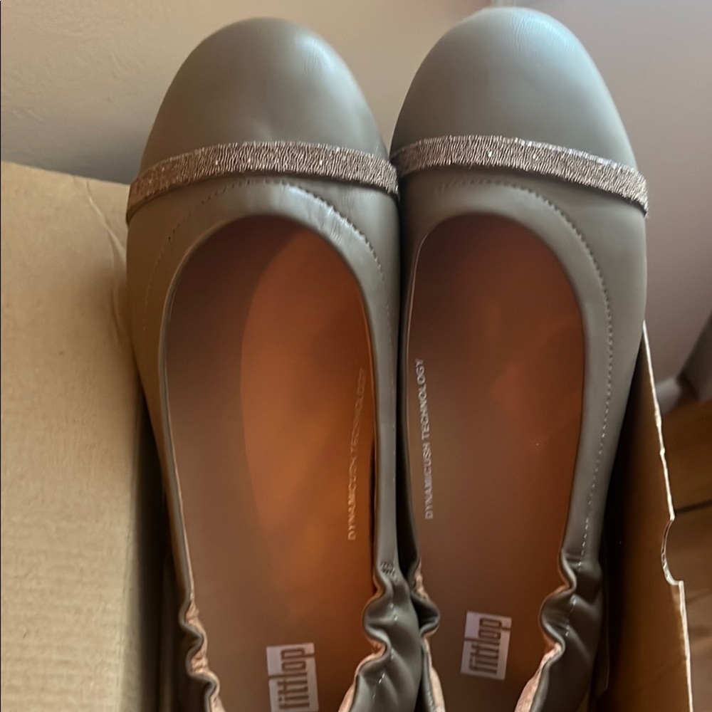 FitFlop Mink Grey Extra Comfy Leather Ballet Flats